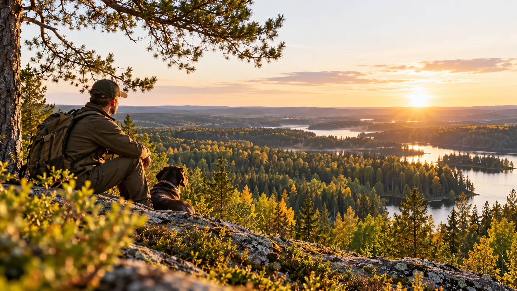 Golden-Hour-Valley-View-with-Hiker-and-Dog